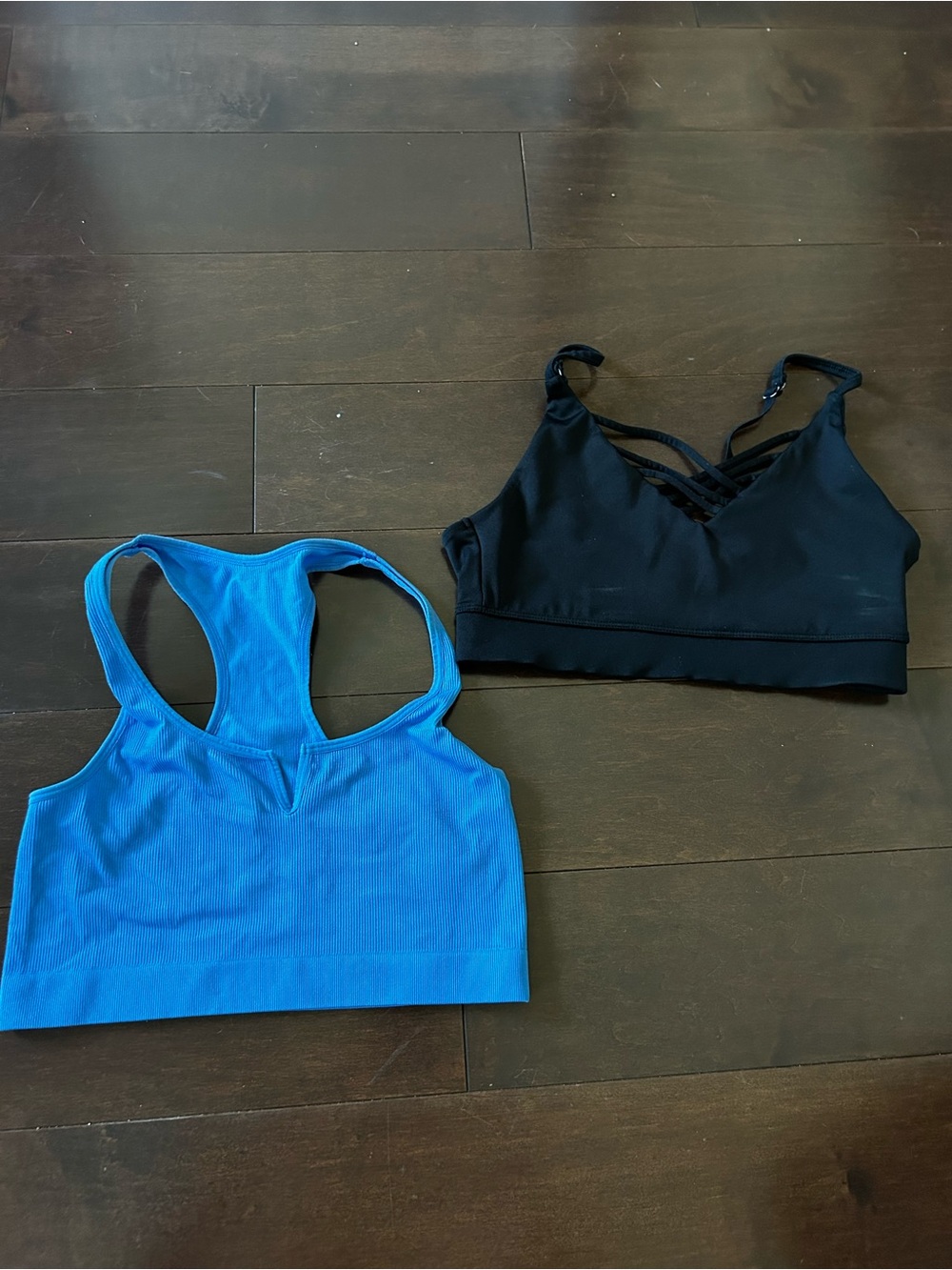 Seamless Strappy Sports Bras - Black & Bright Blue